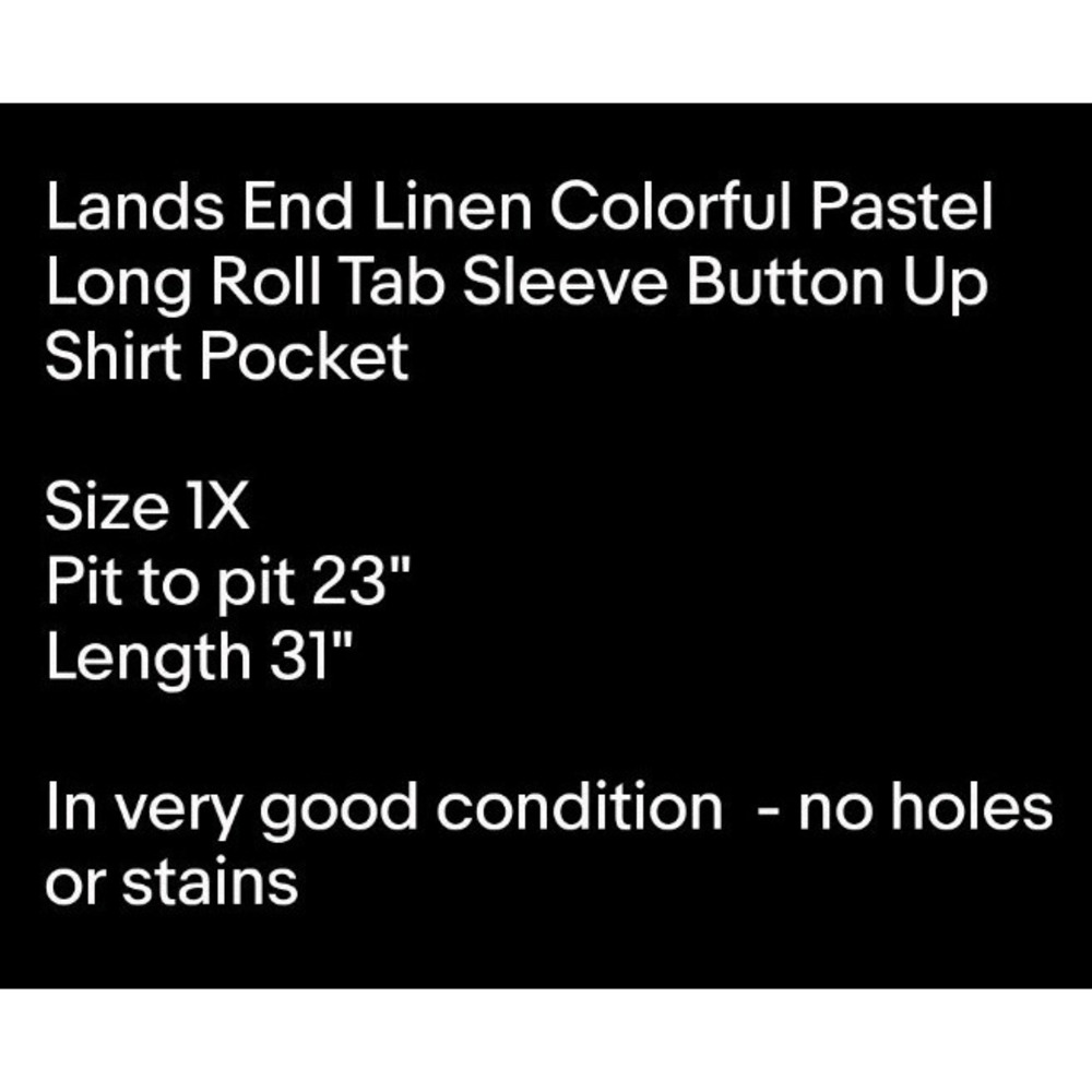 Lands End Linen Colorful Pastel Long Roll Tab Sleeve Button Up Shirt Pocket 1X - Picture 8 of 8